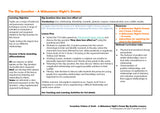 A digital document page titled 'The Big Question - A Midsummer Night's Dream' showing educational lesson planning content with text boxes, bullet points, and a resource list on a white background.
